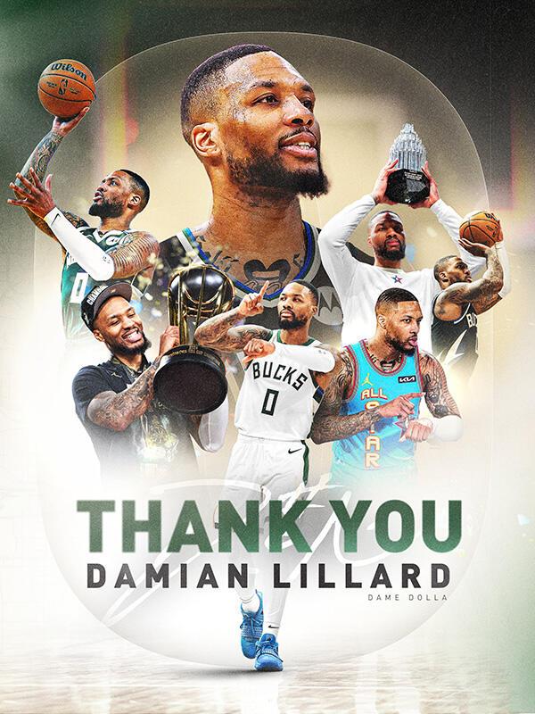 雄鹿官方告别利拉德：感谢你为这支球队和这座城市奉献一切